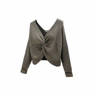 4SI3NNA Metallic Twist Front V Neck Long Sleeve Sweater Top L